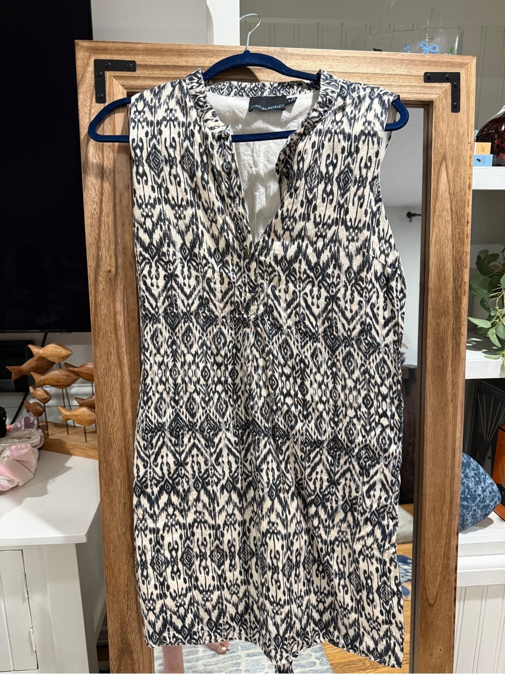 Cynthia Rowley 100% Linen Ikat Print Sleeveless Shift Dress size 8